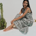 Future Khaki Maze Print Sleeveless Midi Dress