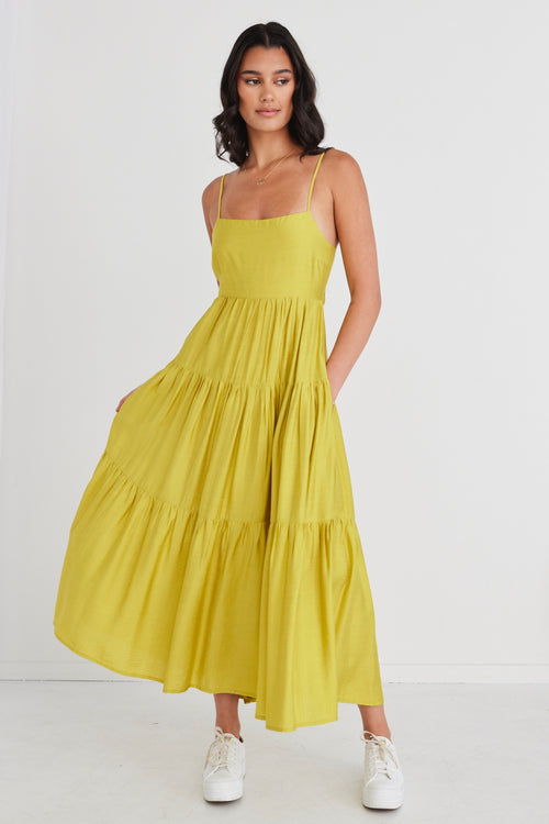 Galaxy Citron Tie Back Tiered Strappy Maxi Dress WW Dress Among the Brave   