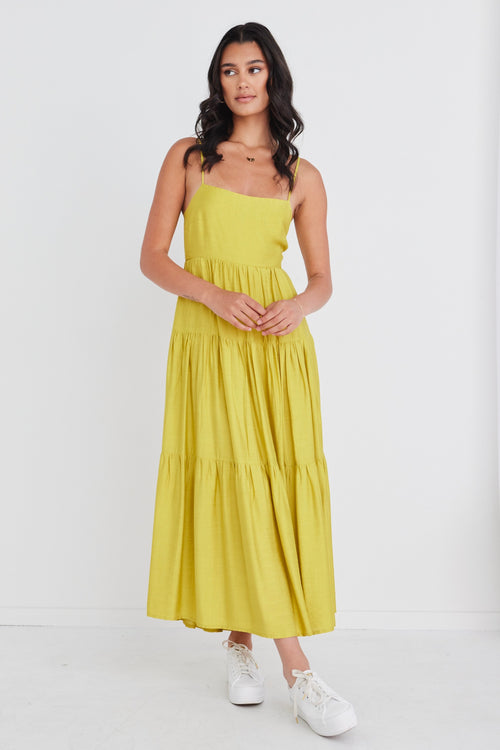 Galaxy Citron Tie Back Tiered Strappy Maxi Dress WW Dress Among the Brave   