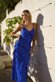 Galore Electric Blue Bias Ruffle Slip Maxi Dress