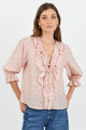 Garnish Blush Polka Dot Frill Front Mid Sleeve Top