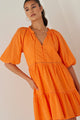 Gemini Orange Broiderie Balloon Sleeve Tiered Mini Dress