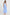 Woman wearing a blue and white striped dress on a white background
