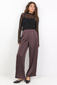 Grandeur Chocolate Satin Elastic Back Wide Leg Pants