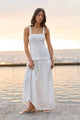 Glimmer White Linen Blend Shirred Back Strappy Maxi Dress