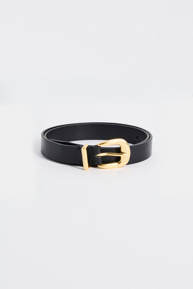 Gold Buckle Black Leather Belt