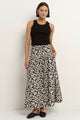 Goodness Black Leaves Shirred Back Tiered Maxi Skirt