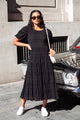 Graceful Black Shirred Cotton Bubble Sleeve Tiered Maxi Dress