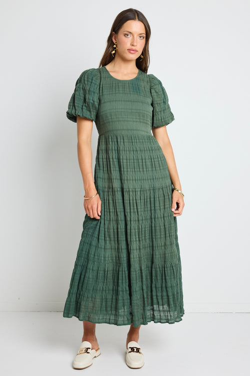 model wears Green Cotton Maxi Dress