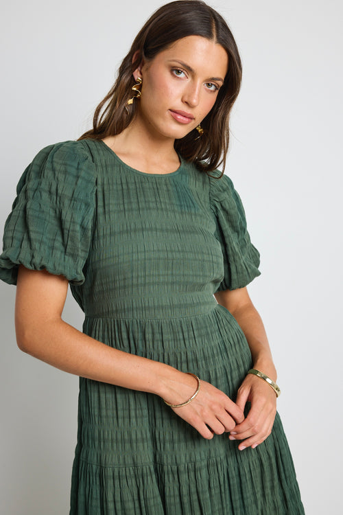 model wears Green Cotton Maxi Dress