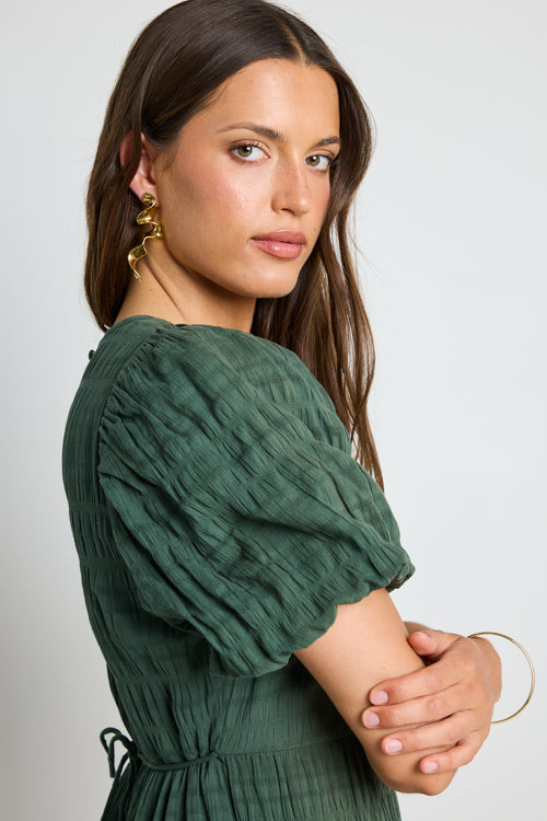 model wears Green Cotton Maxi Dress