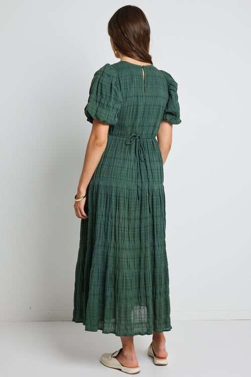 model wears Green Cotton Maxi Dress