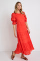 Gratitude Blood Orange Bubble SS Tiered Maxi Dress