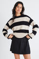 Gravity Black & Stone Stripe Crew Neck Knit Jumper