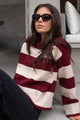 Gravity Burgundy Plum Stripe Crew Neck Knit Jumper
