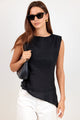 Greatness Black Linen Extended Shoulder Asymmetrical Top