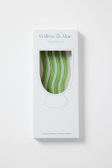 Green Curvy Reuseable Pk 4 Glass Drinking Straws