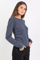 Groove Charcoal Ruched Side Long Sleeve Knit Top