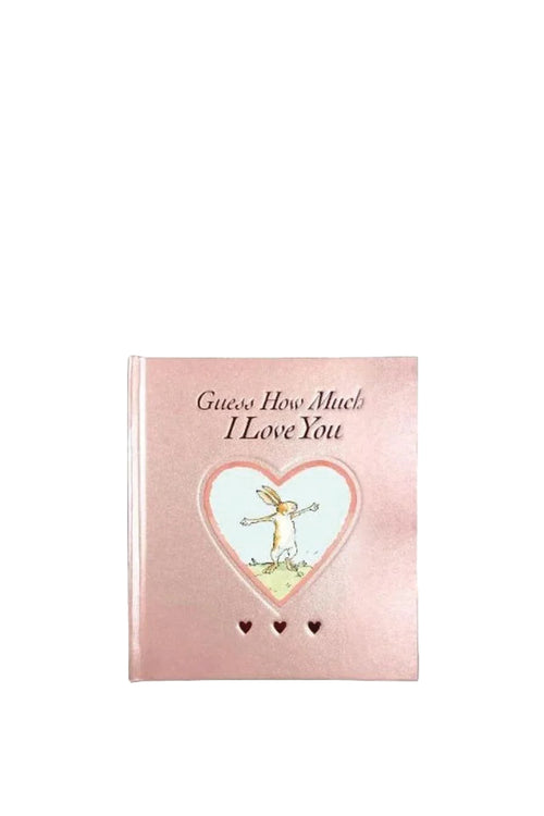 Book titled 'Guess How Much I Love You' with a heart design on a white background