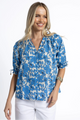 Fleur Blue Stone Tie Mid Sleeve Blouse