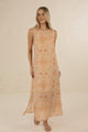 Mari Melon Pink Floral Silk Blend Sleeveless Maxi Dress
