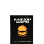 Book titled 'Hamburger Gourmet' with a hamburger illustration on a black background