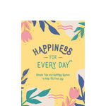 Book titled 'Happiness for Every Day' with floral design on a yellow background