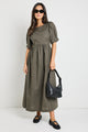 Hemisphere Khaki Short Sleeve Relaxed Midi Dress