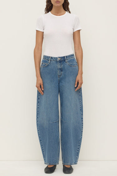 High Rise Classic Blue Barrel Jean