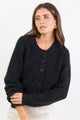 Highlight Black Mohair Blend Crewneck Cardigan
