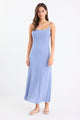 Hologram Electric Blue Mini Gingham Strappy Bias Slip Maxi Dress