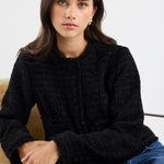 Honoured Black Texture Tweed Buttoned Jacket