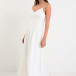 Hourly Ivory Linen Blend Strappy Pleat Maxi Dress