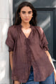 Prospect Chocolate Tie Front Mid Sleeve Top