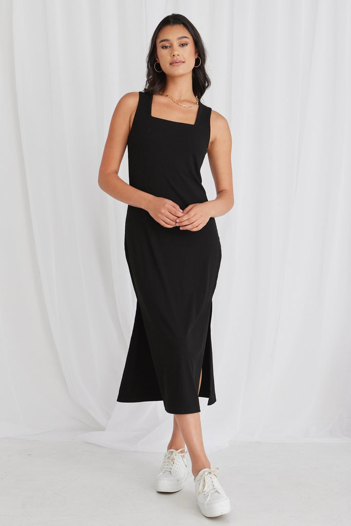Shop Idol Black Rib Square Neck Dress Online Flo & Frankie