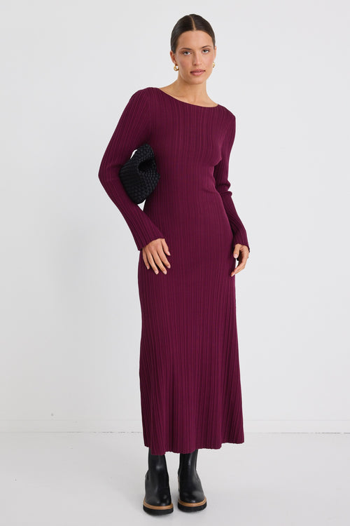 Shop Ignite Burgundy Plum Boatneck Rib Knit Maxi Dress | Flo & Frankie Shop Ignite Burgundy Plum Boatneck Rib Knit Maxi Dress | Flo & Frankie