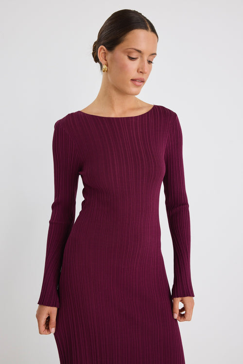 Shop Ignite Burgundy Plum Boatneck Rib Knit Maxi Dress | Flo & Frankie Shop Ignite Burgundy Plum Boatneck Rib Knit Maxi Dress | Flo & Frankie