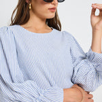 Imagine Blue Stripe Shirred Back LS Top