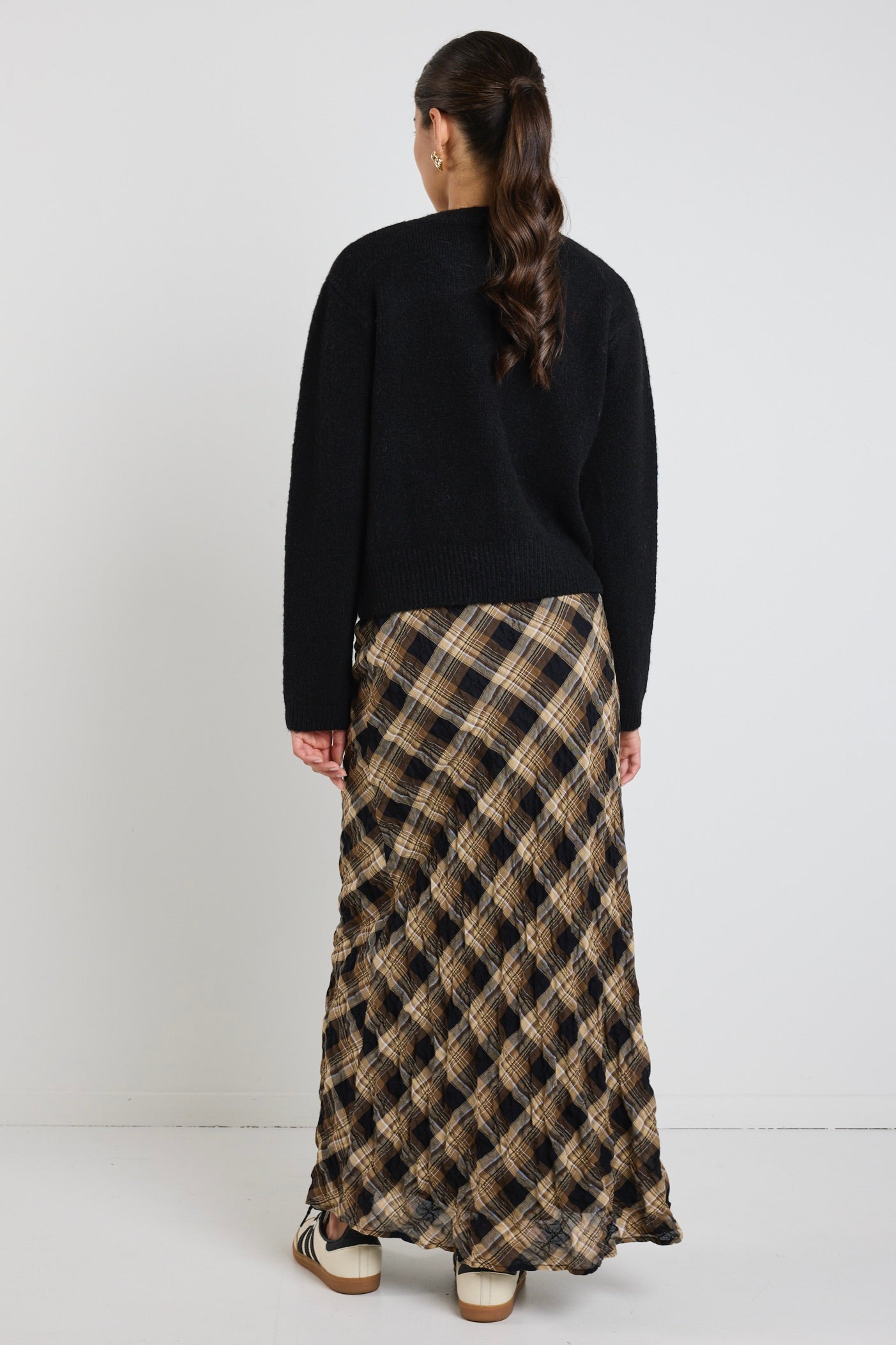 Shop Breathe Caramel Check Bias Maxi Skirt | Flo & Frankie