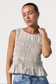 Impulsive Natural Linen Shirred Sleeveless Top
