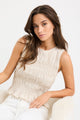 Impulsive Natural Linen Shirred Sleeveless Top