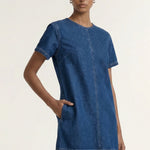 Roma Indigo Chambray Denim Cap Sleeve Midi Dress