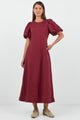 Indulgent Burgundy Puff Sleeve Relaxed Maxi Dress