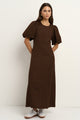 Indulgent Chocolate Puff Sleeve Relaxed Midi Dress