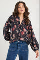 Instrumental Black Wildflowers Lace Insert Pintuck Long Sleeve Shirt