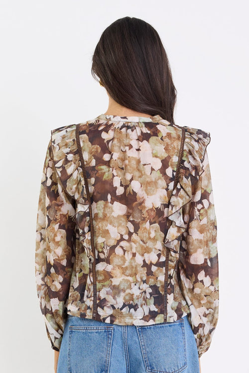 Person wearing a floral blouse and blue jeans on a white background
col_pattern