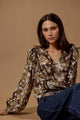 Integrity Brown Beige Floral Frill Detail Long Sleeve Top