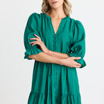 Irresistible Pine SS Button Front Tiered Maxi Dress