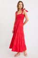 Isabella Cherry Red Cotton Poplin Strappy Tiered Maxi Dress