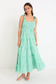 Isabella Green Stripe Cotton Strappy Tiered Maxi Dress
